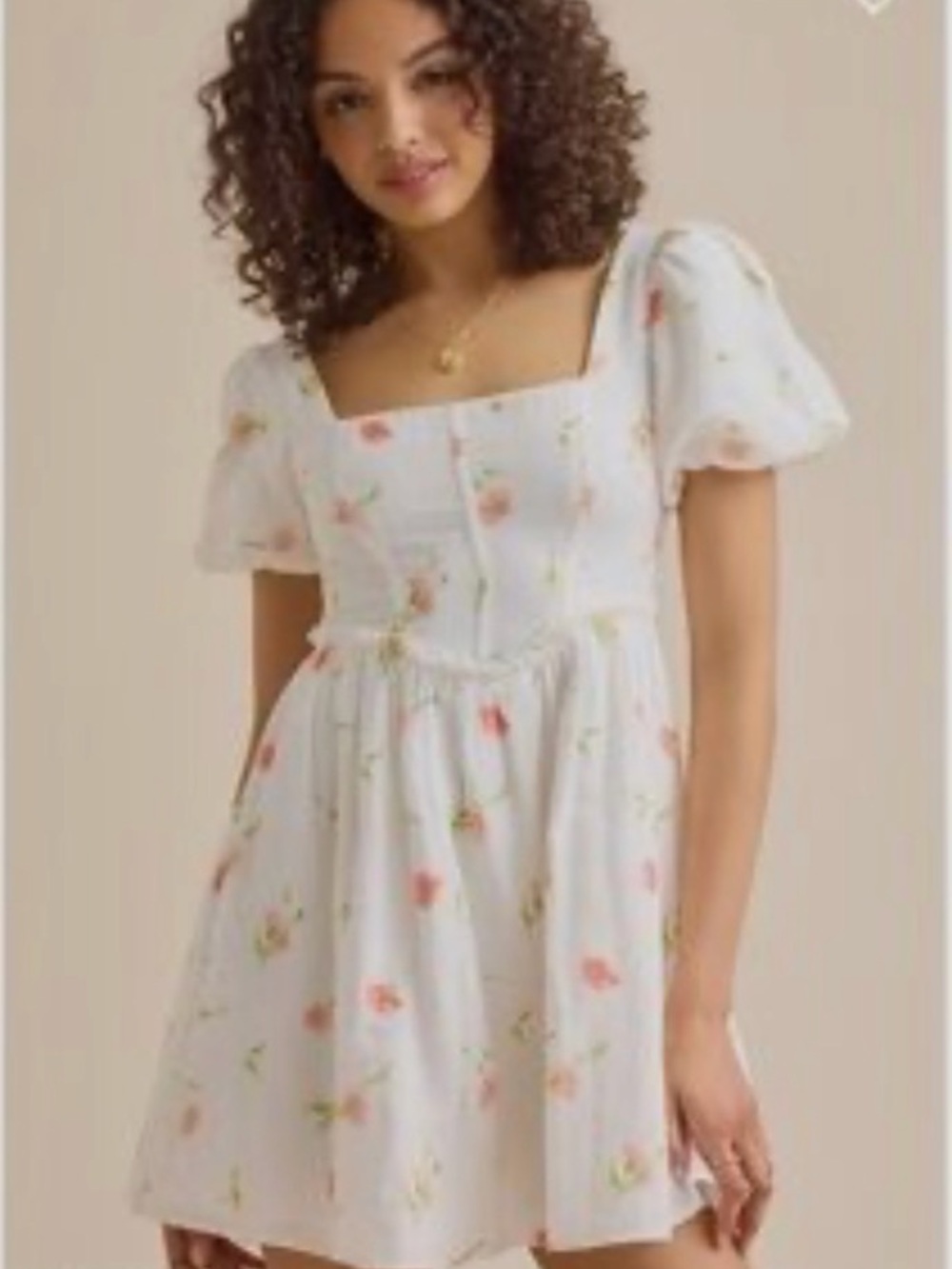 Altar’d State White Floral Corset Puff Sleeve Mini Dress